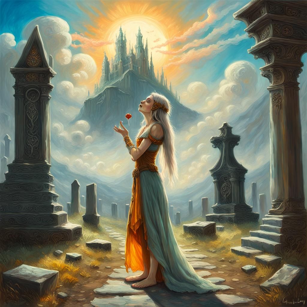 Elf Girl's Deadly Kiss: Oil Painting