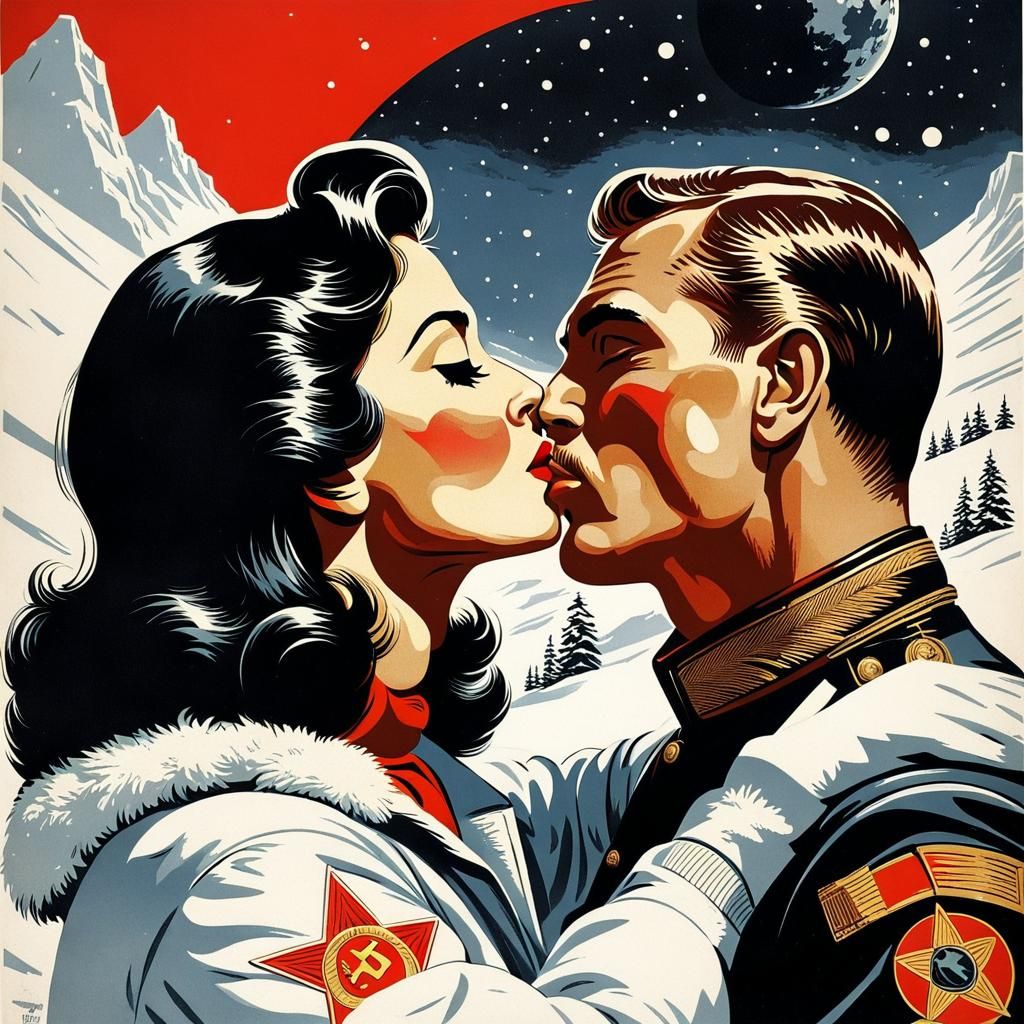 Soviet Propaganda Poster of a Kiss