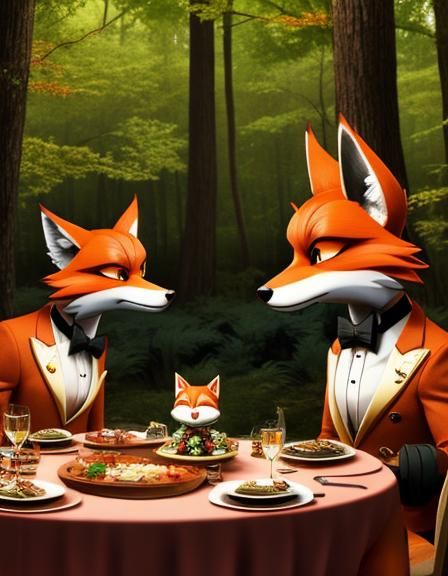 Fox Family Dinner Party in Enchanted Forest