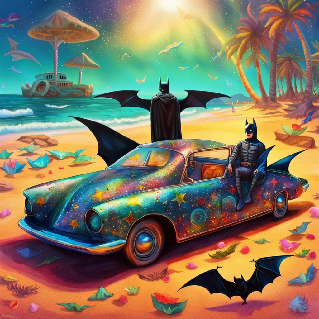 Batman and Robin Sunbathing: Surreal Holographic Illustratio...