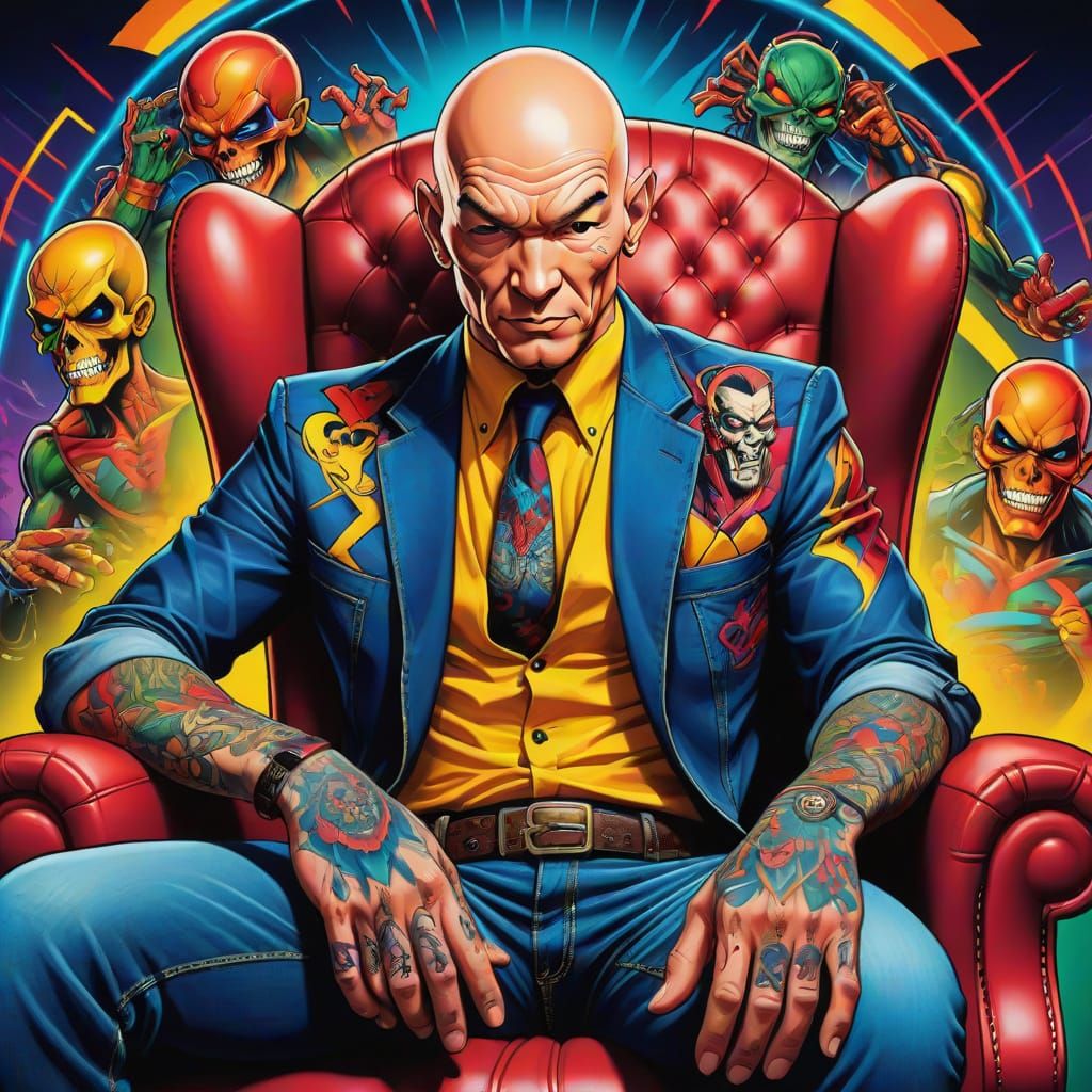 Professor X in Ed Hardy Tattoo Art Style