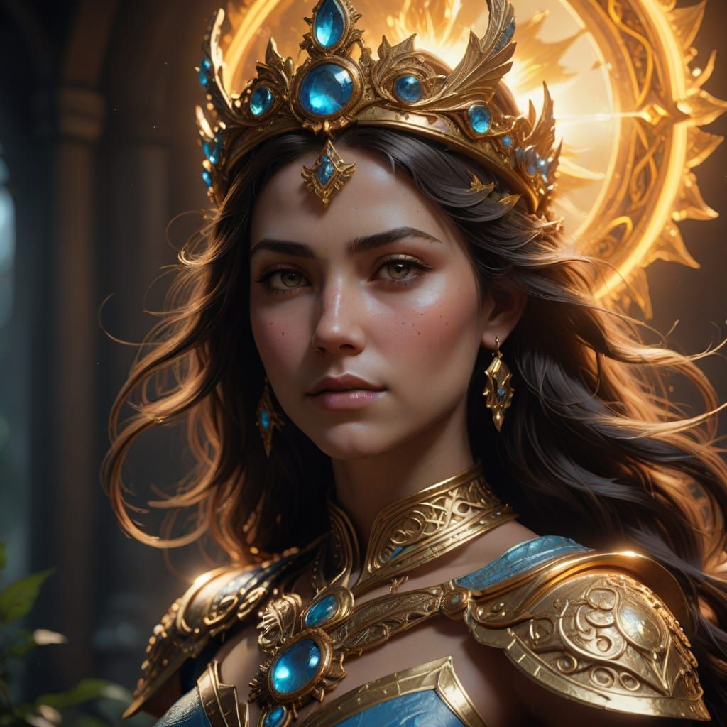 Radiant Goddess in Vibrant Oil Painting Style