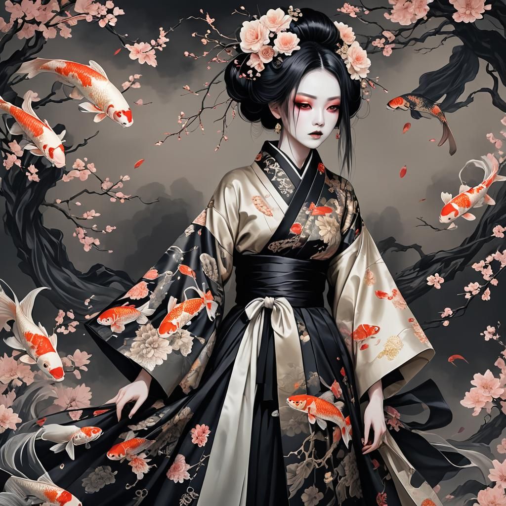 Cadaver Bride in Dark Gothic Wedding, Lithograph Style