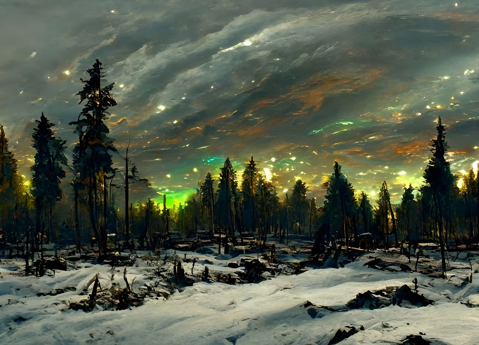 Post-Apocalyptic Aurora Borealis Landscape
