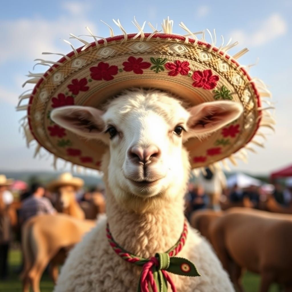 Festive Chihuahua and Llama Fiesta in Sombreros