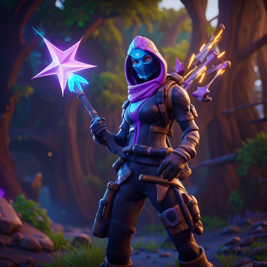 Fortnite Character with Star Wand: Detailed Digital Art