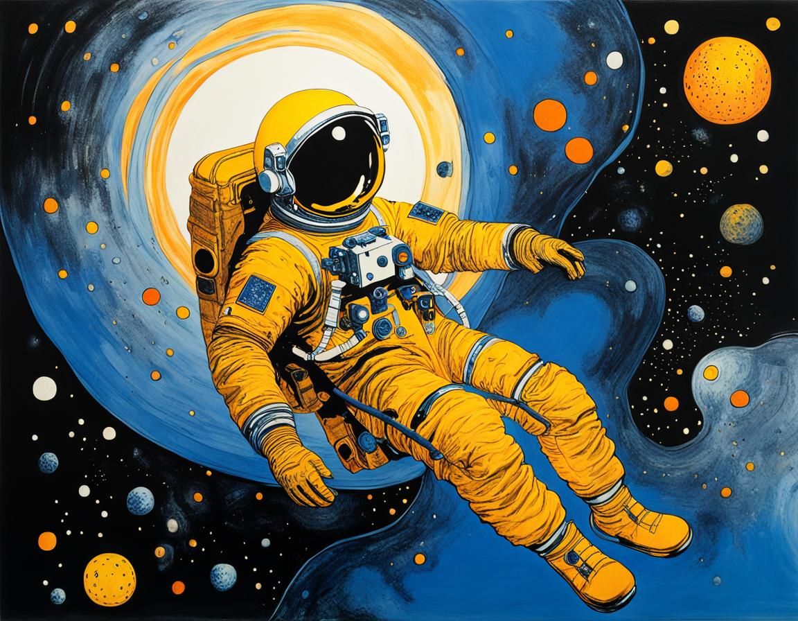 Astronaut in Space with Luminous Colors