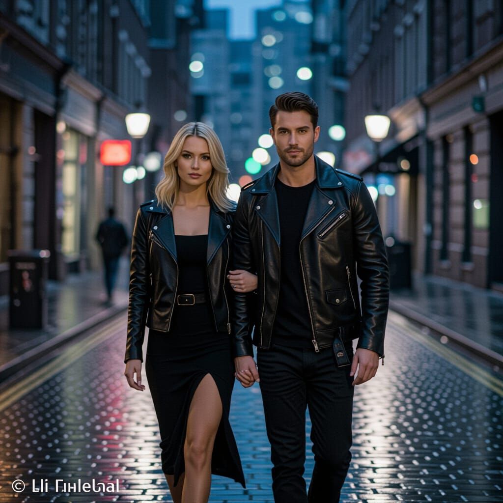 Stylish Couple in Urban Night Scene