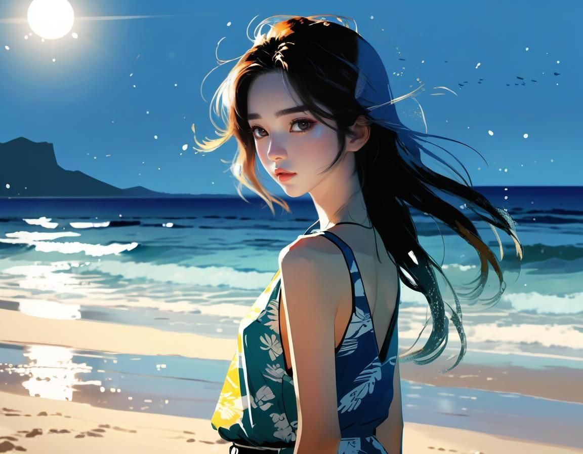 Hawaiian Beach Queen in Manga Style