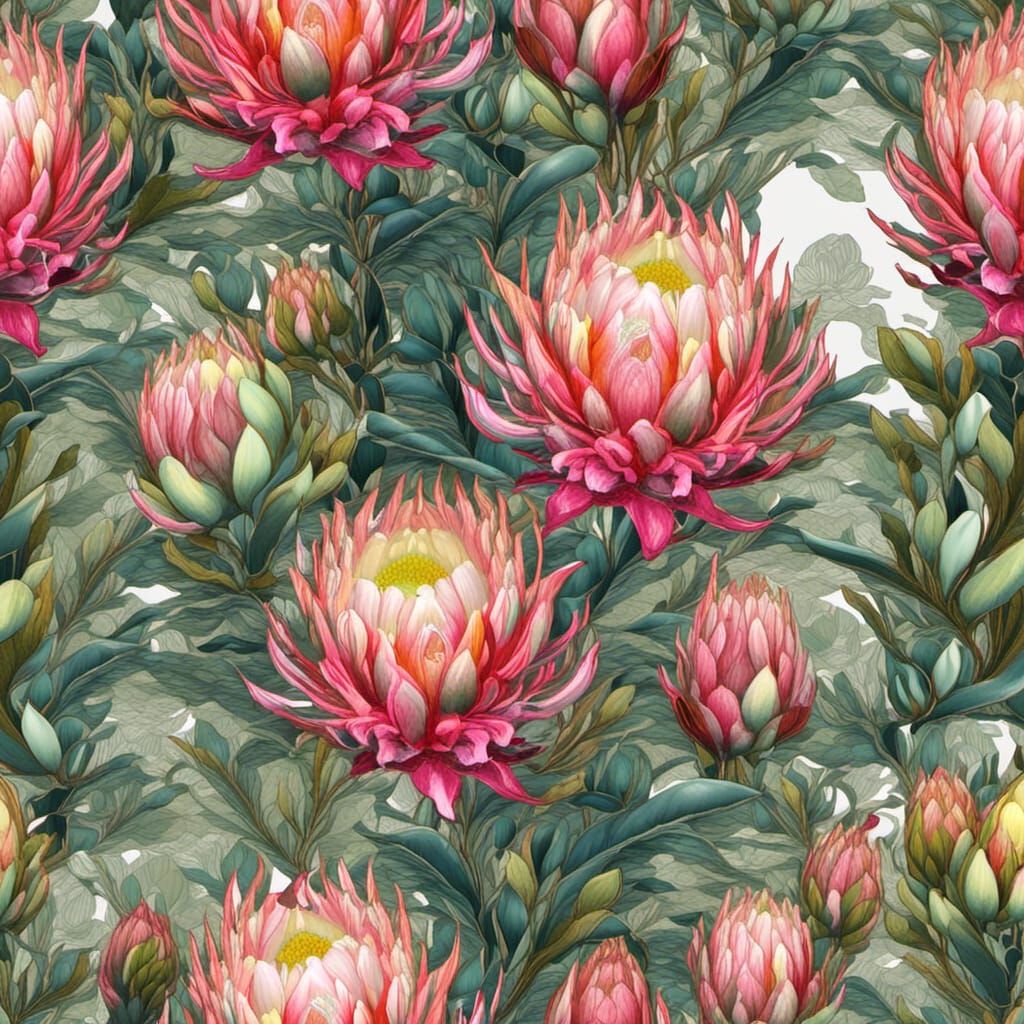 Seamless Protea Flower Pattern in Motion