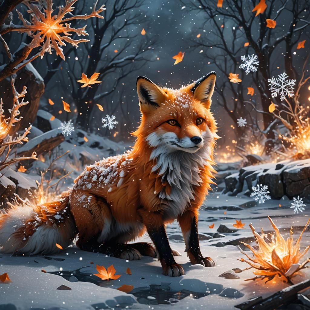 Orange Fox in Winter Wonderland, Digital Art