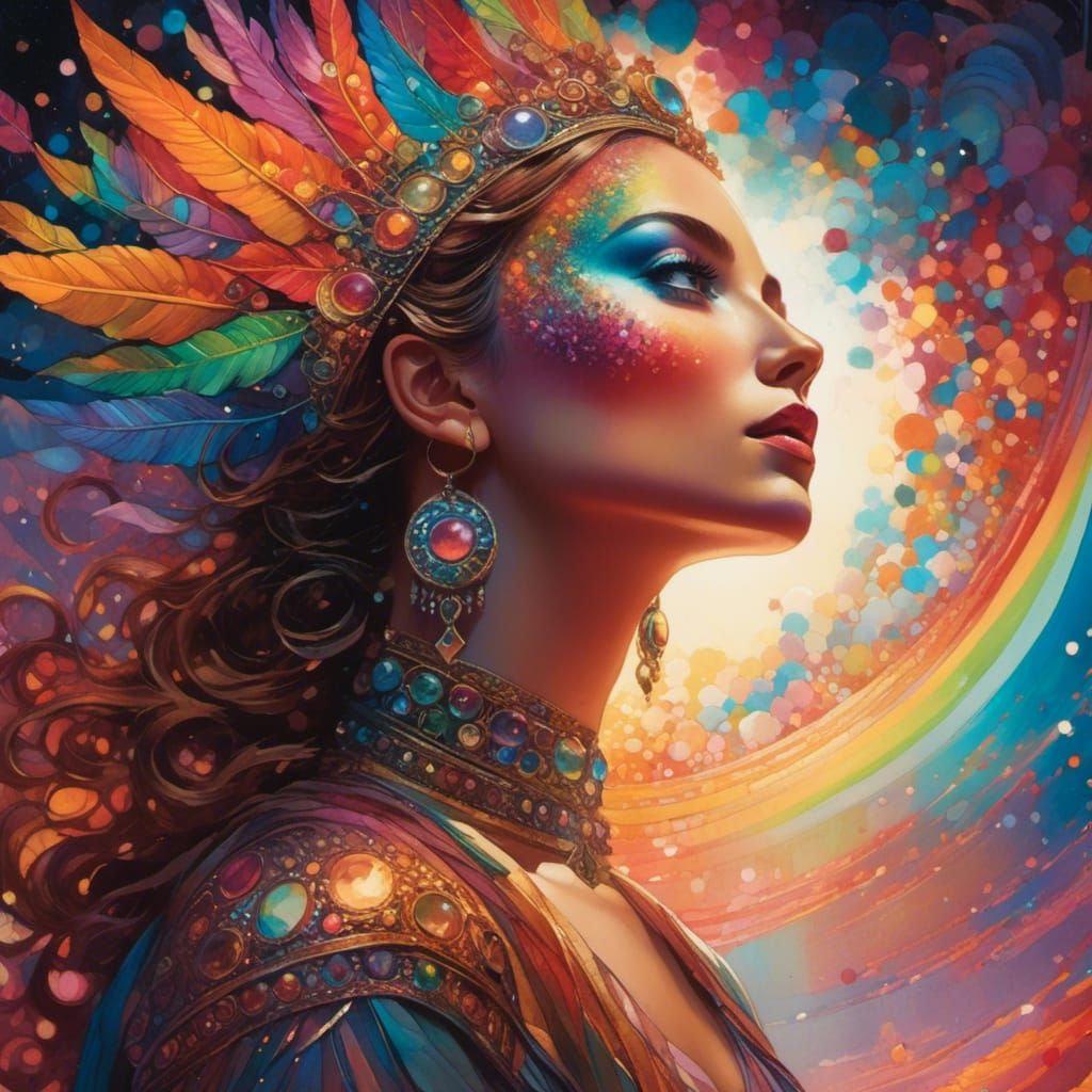 Woman in Surreal World of Iridescent Colors