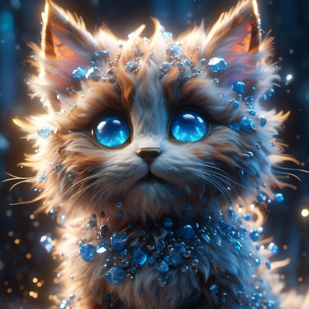 Sparkly Crystal Kitten with Blue Eyes