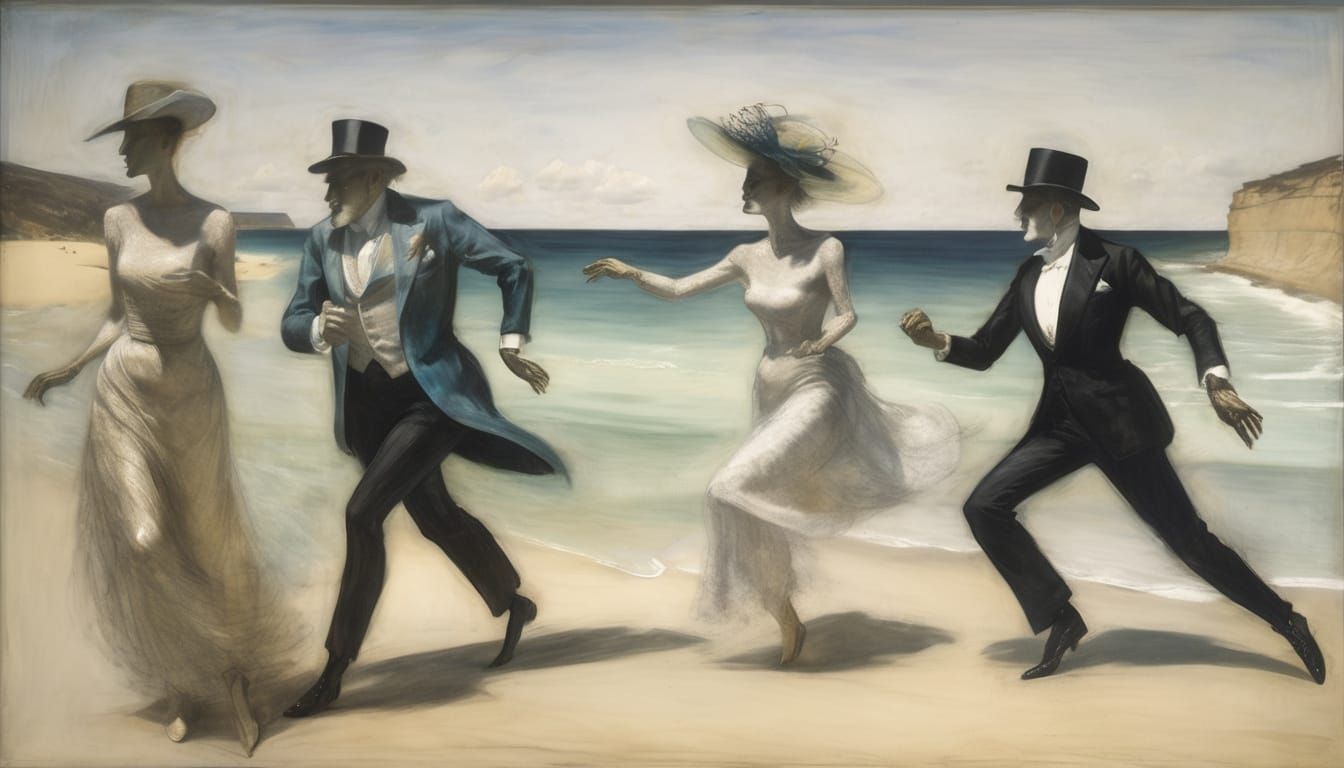 Surreal Androgynes Dancing in Watercolour Style