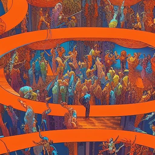 Crowd of Dancers in Comic Book Art Style