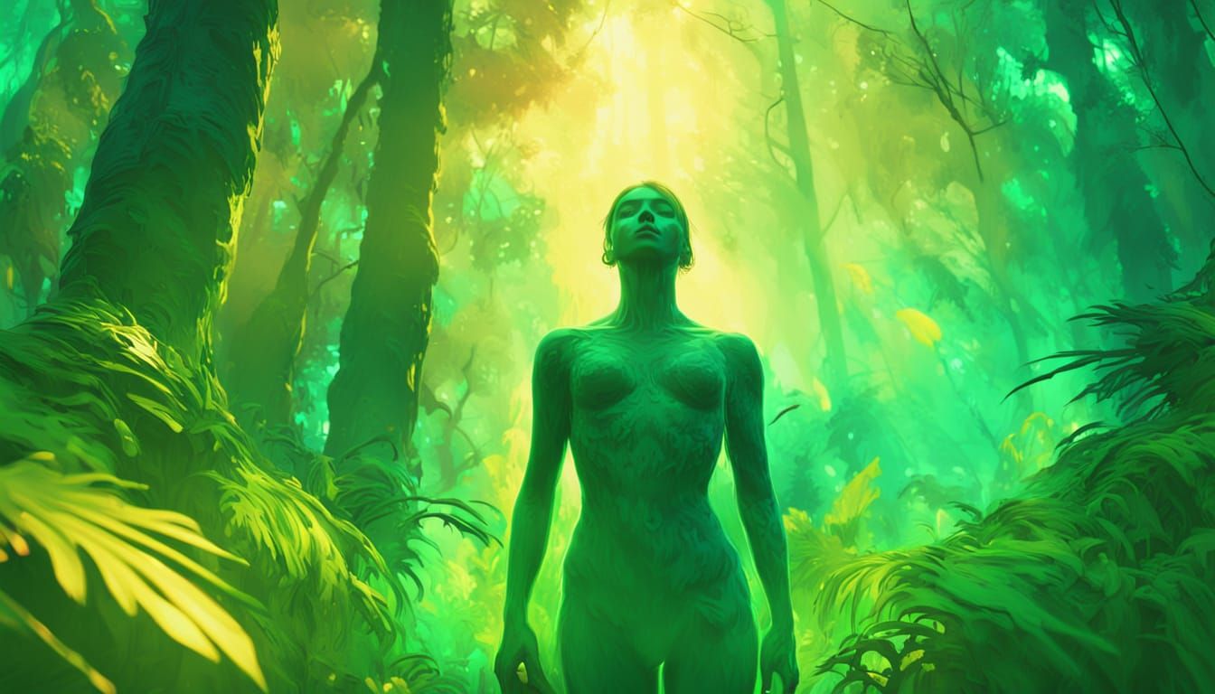 Emerald Forest Figure in Abstract Expressionism Style