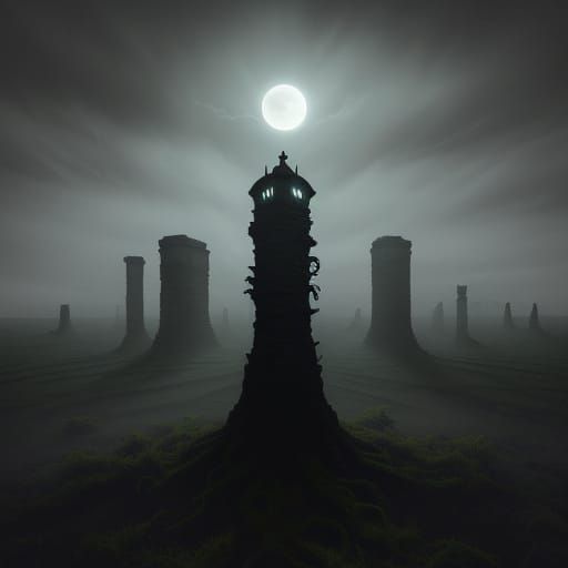 Eerie Plateau of Ancient, Cyclopean Ruins in Lovecraftian Ho...
