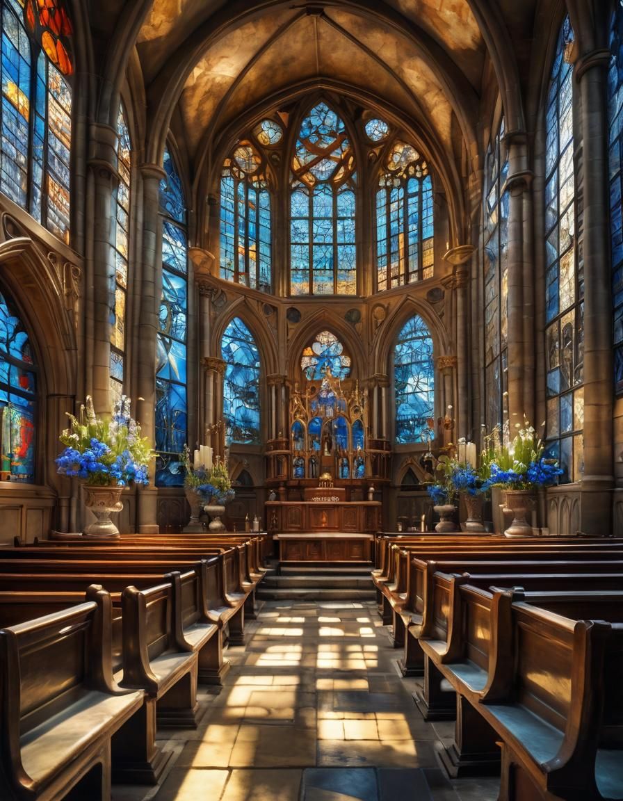 cathedral-alters inside building scene with traditional stai...