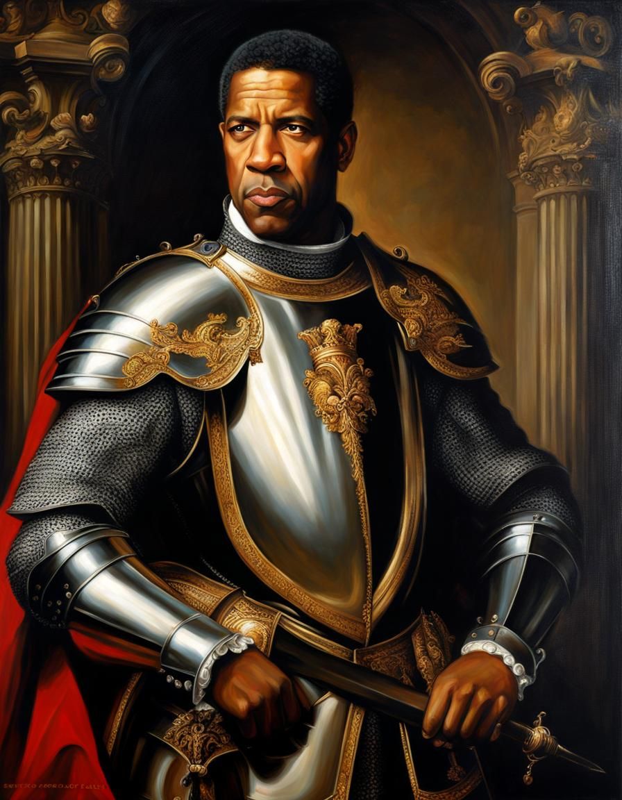 Denzel Washington as Knight in Baroque Oil Painting