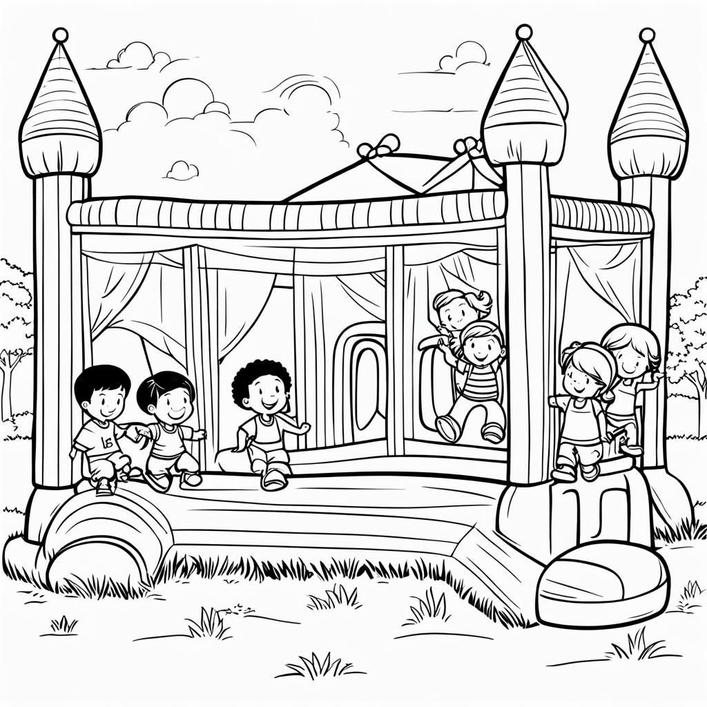 Children's Bouncy House: Simple Coloring Page Illustration