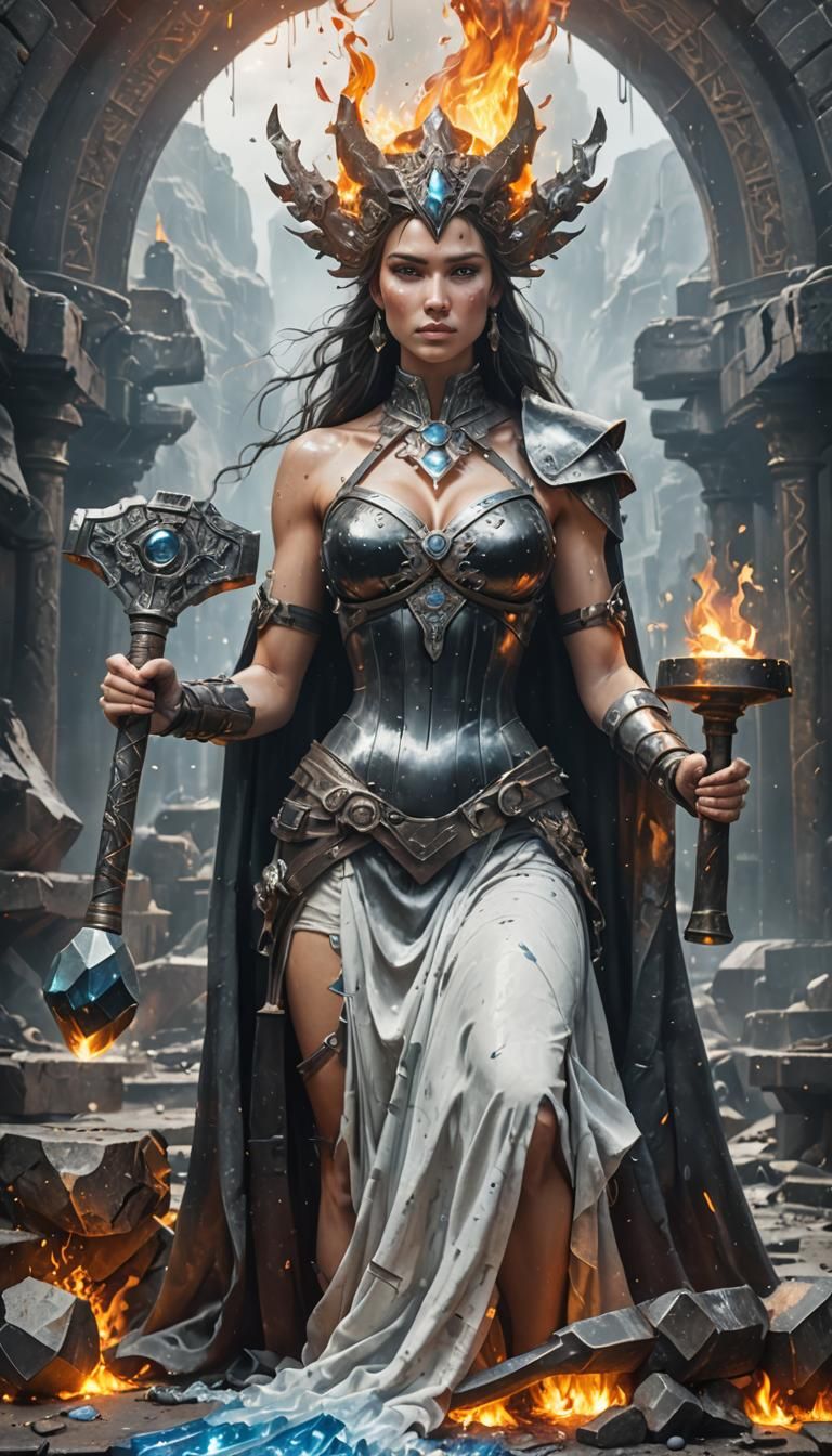 Blacksmith Goddess with Fire Steel Hammer
