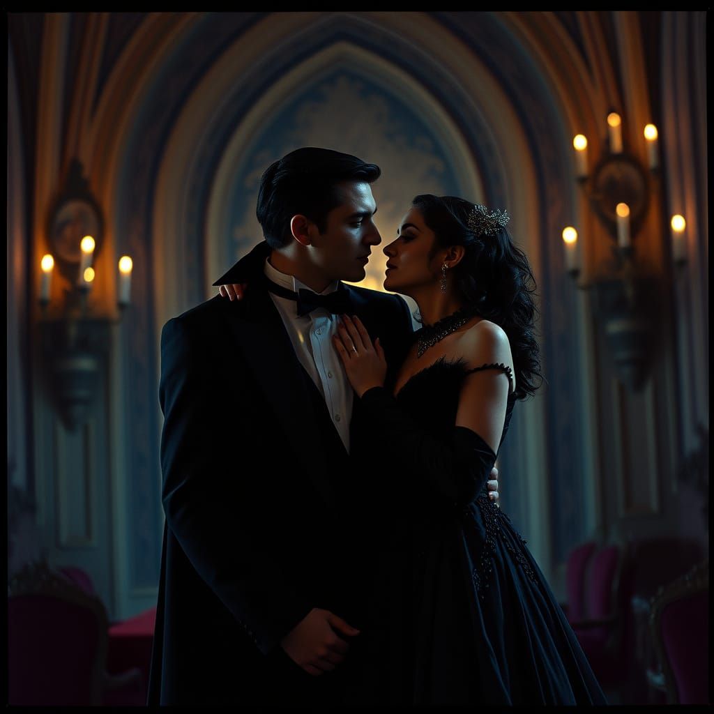 Elegant Vampire Flirting in Dramatic Lighting
