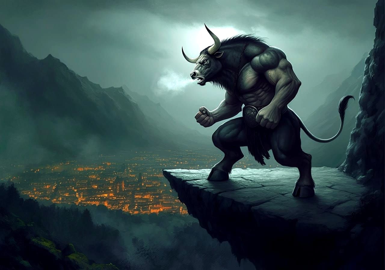 Moonlit Minotaur Confronts the Valley