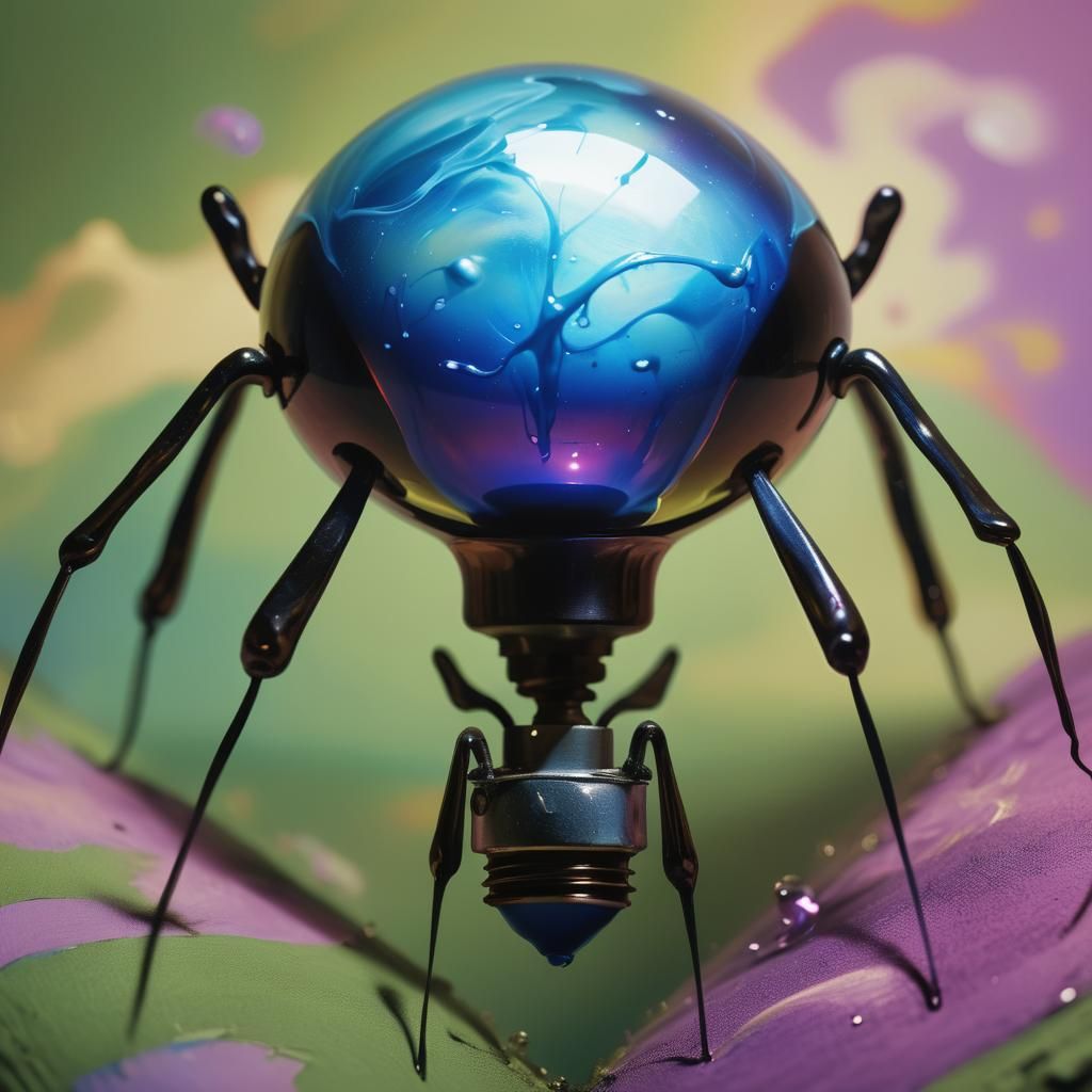 Glowing Blue Bulb in Surreal Oil Painting