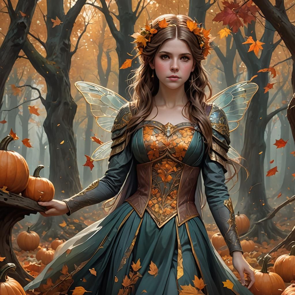 Fairy in Autumn Woods Portrait, Hyperdetailed Art