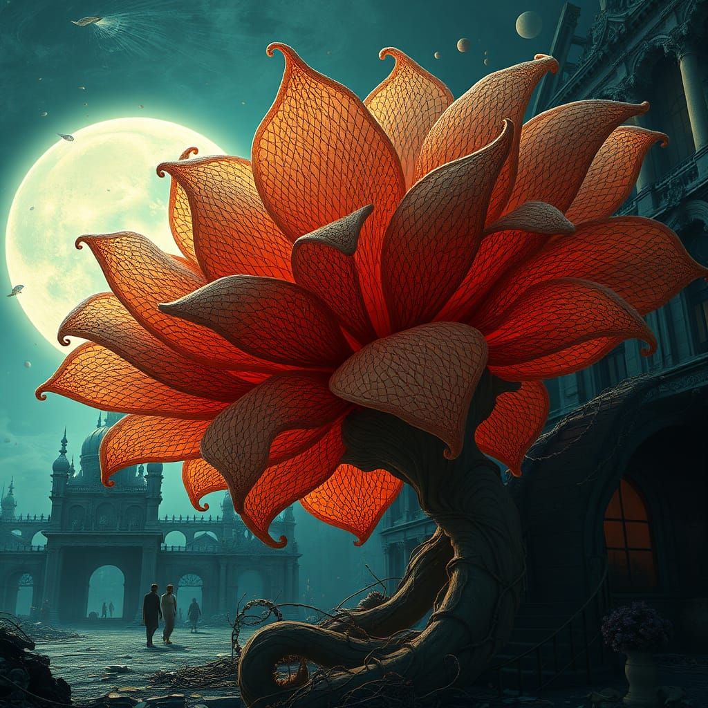 One massive flower textured intricate lace petals epic 3D 4K...