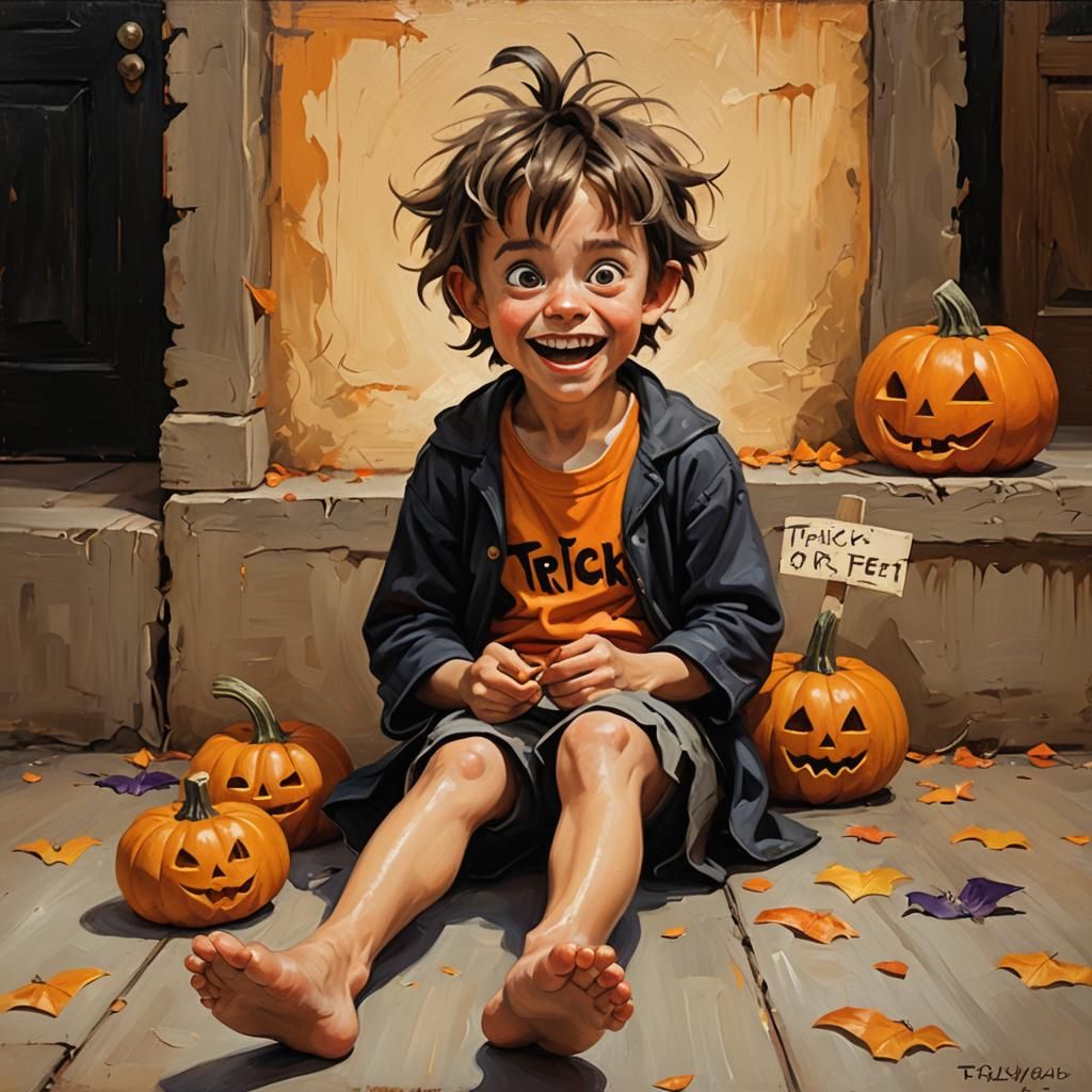 Halloween Child's Caricature in Oil Painting Style