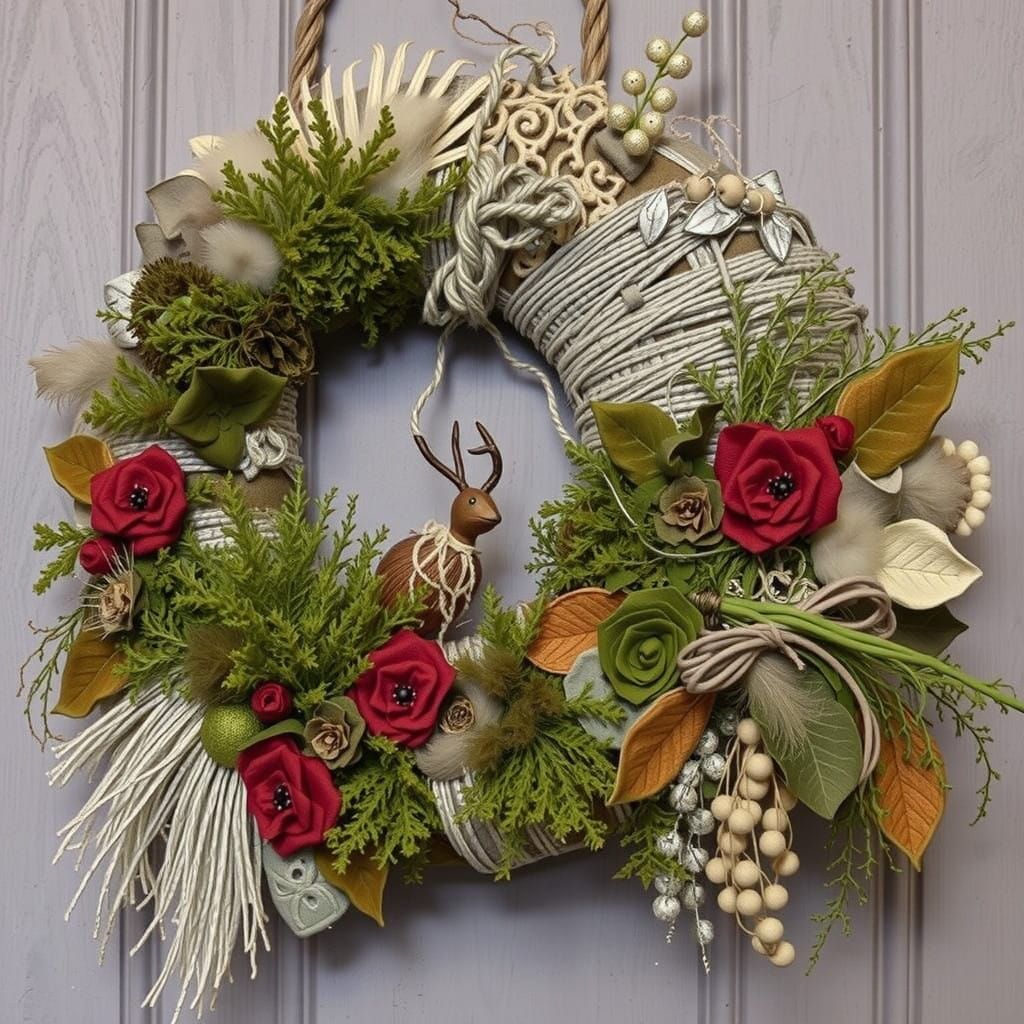 Rustic Christmas Wreath in Earthy Tones