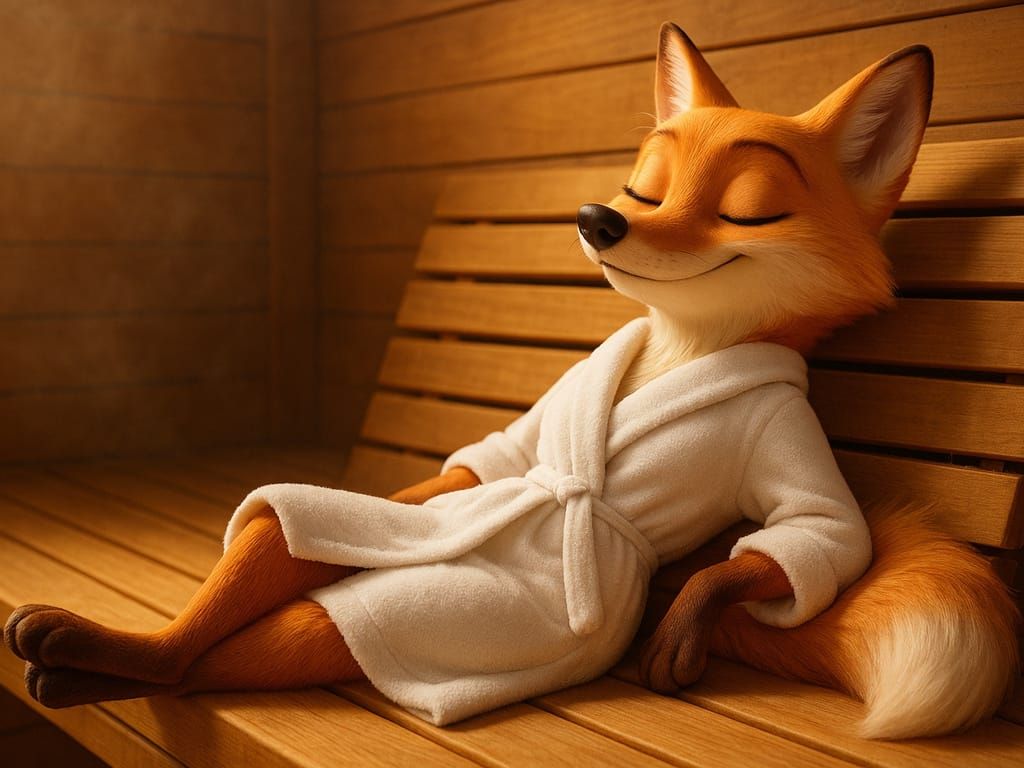 Cartoon Vixen Relaxing in a Sauna, 3D Animation