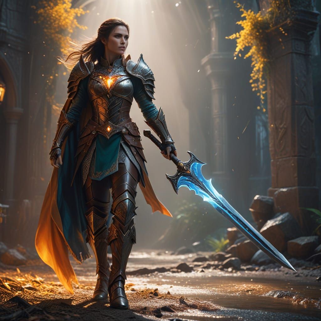 Elf Fighter with Magical Armor and Sword