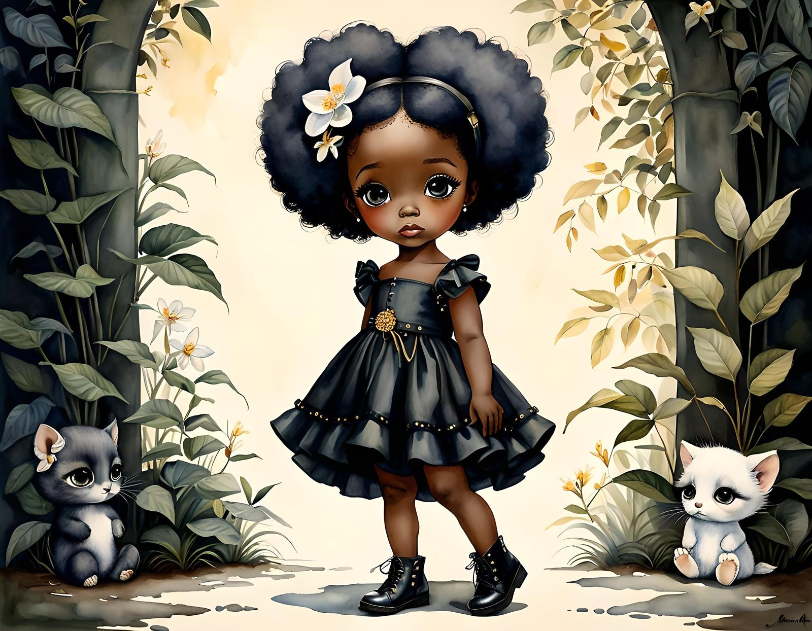 Black Girl in 'Precious Moments' Watercolor Style