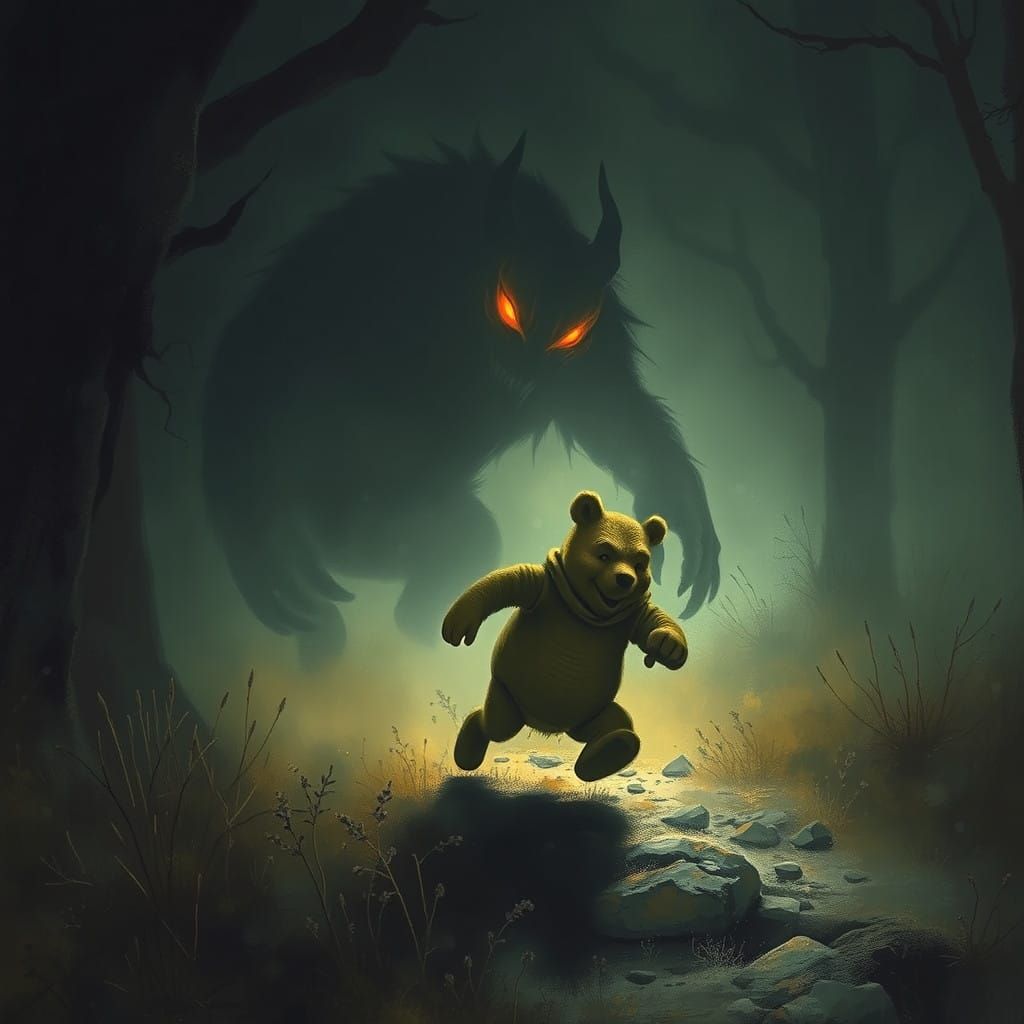 Winnie the Pooh Confronted by His Fiendish Doppelganger