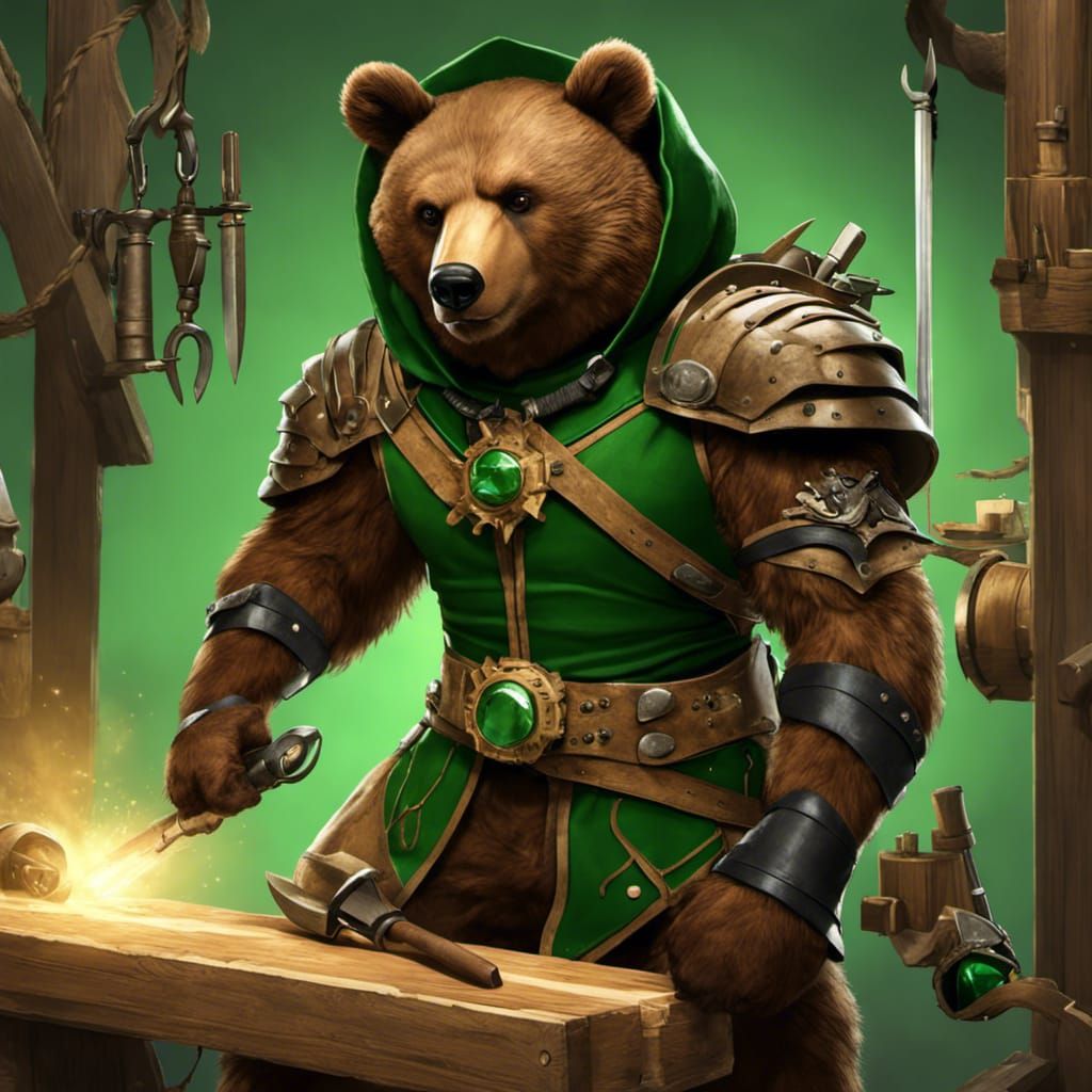 Irritable Bear Inventor with Wooden Gears