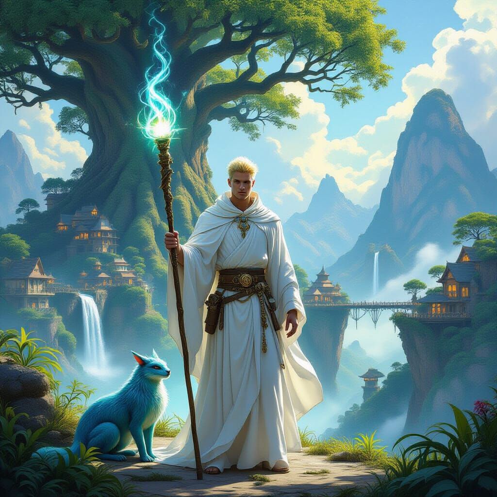 Мистичен воин, висок и красив, с руса къса коса  с бели одеж...