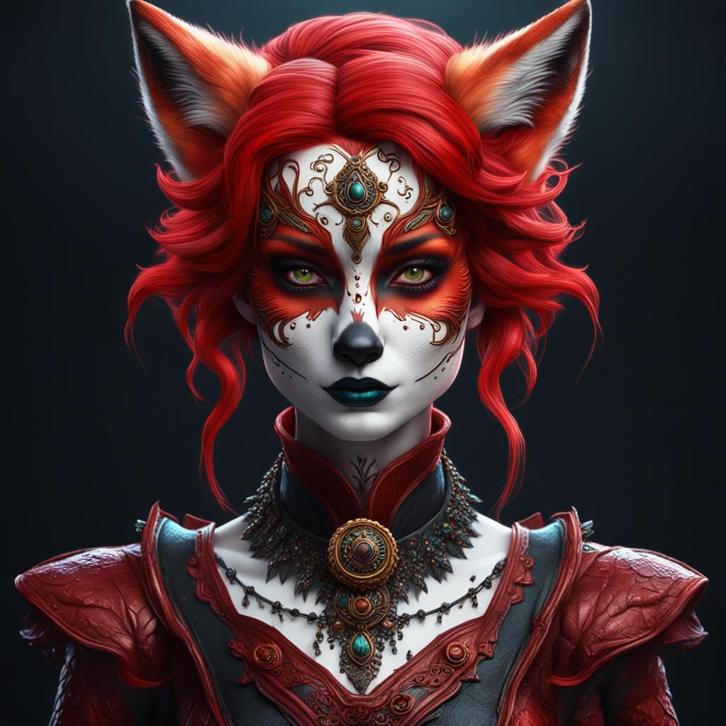 Gothic Red Fox Woman: Fantasy Concept Art