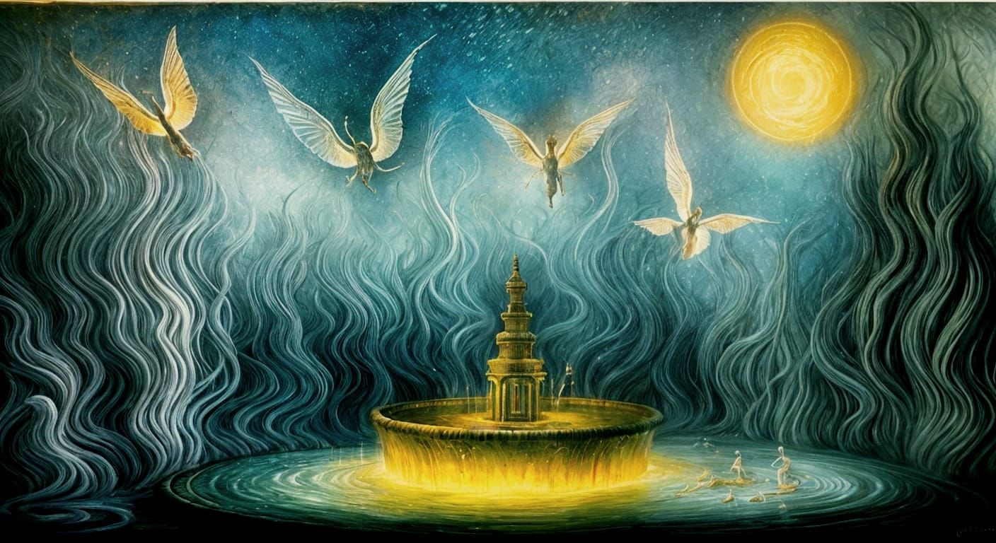 Mystical Fountain With Nymphs And Dream Creatures