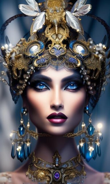 Bejeweled Mutant Goddess Portrait in Psychedelic Style