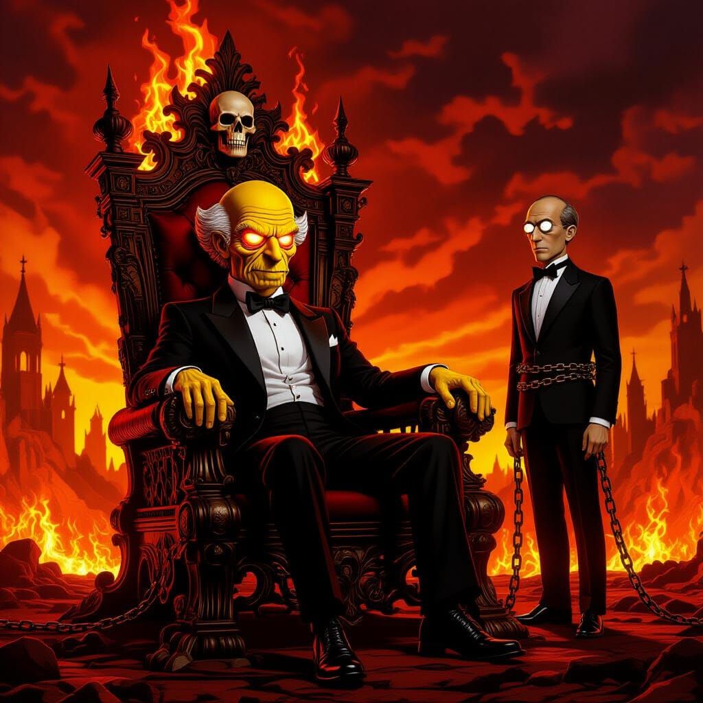 Mr. Burns on Hell Throne with Smithers, Dark Power