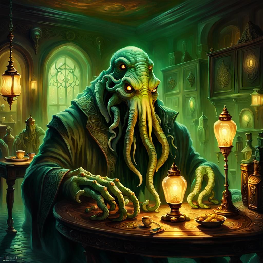 Cthulhu and Deep Ones in Cozy Fantasy Art