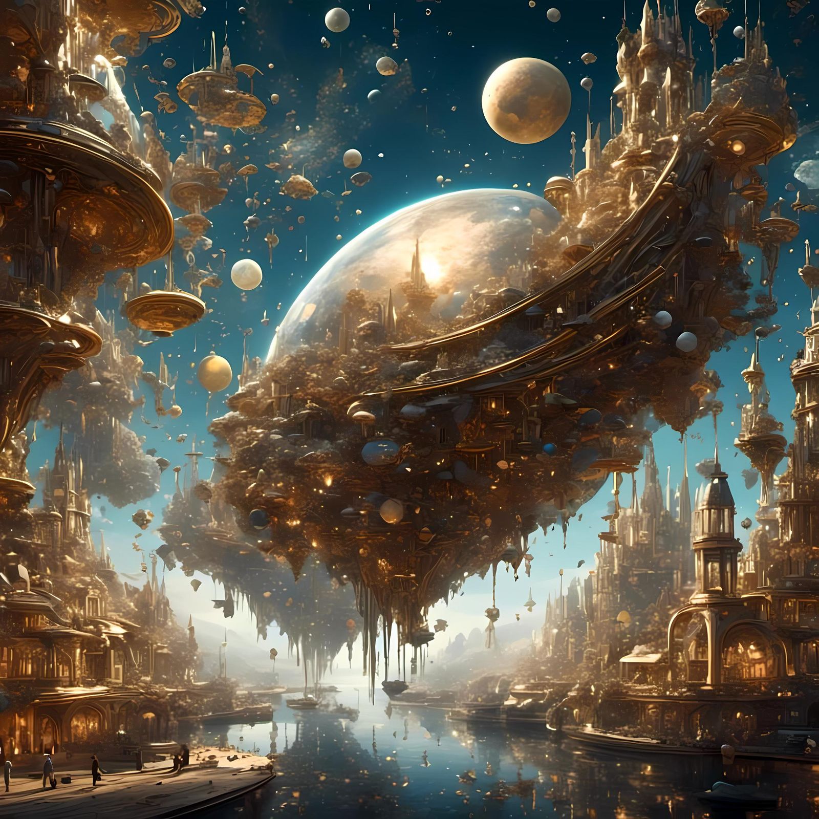 Futuristic Asteroid City in Space