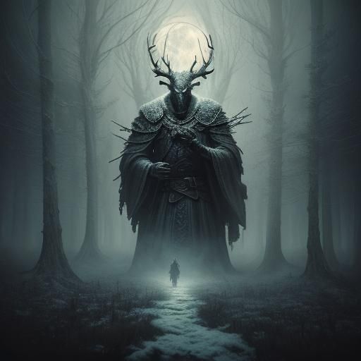 Antlered Giant Guides Knight in Winter's Tale