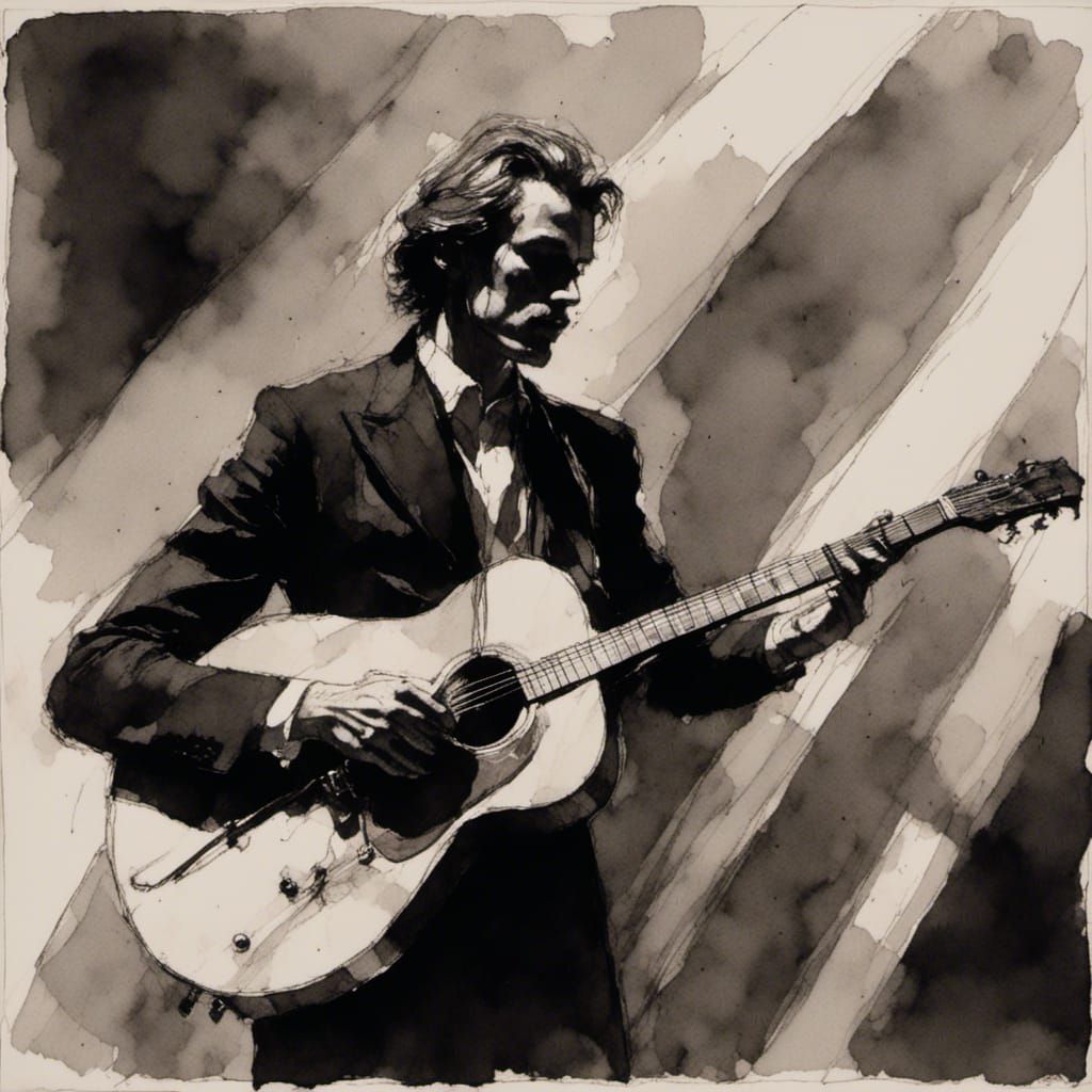 Noir Guitarist on Stage in Retro Film Still