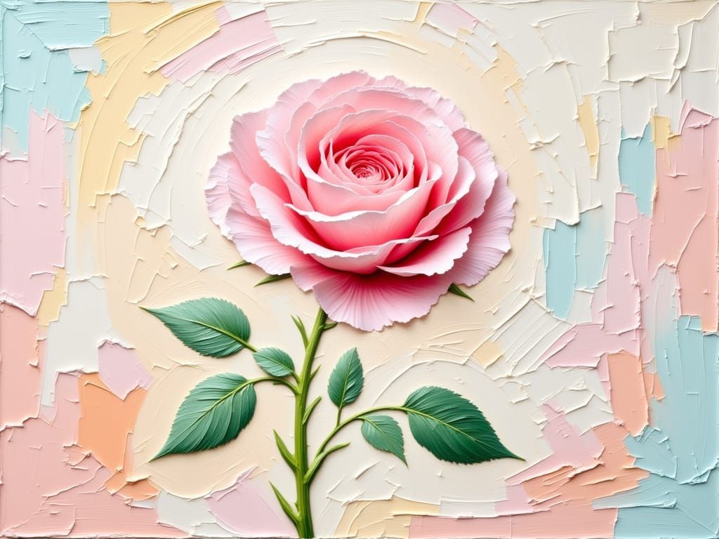 Pink Rose in Impasto Style