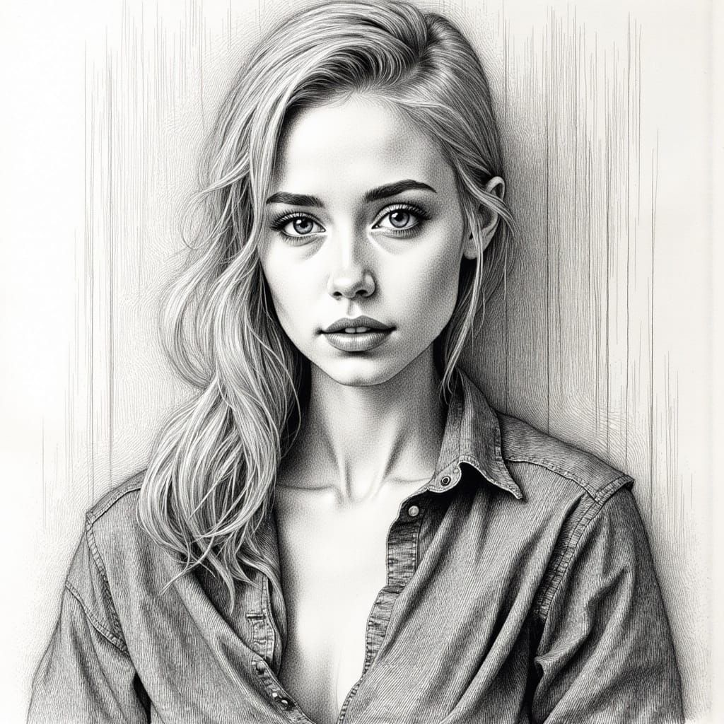 Hyperdetailed Pen and Ink Portrait of a Serene Blonde Woman
