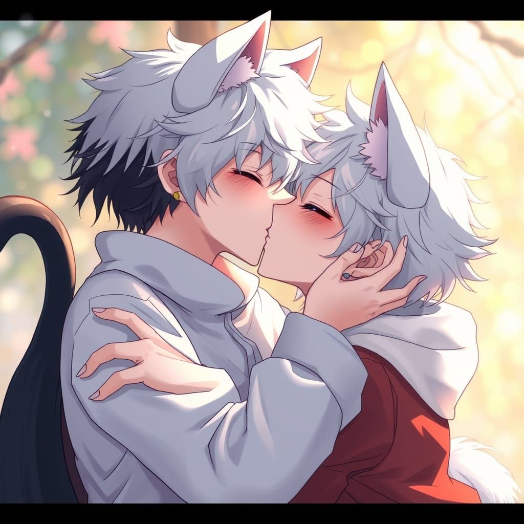 Whimsical Gay Anime Couple Share Tender Moment