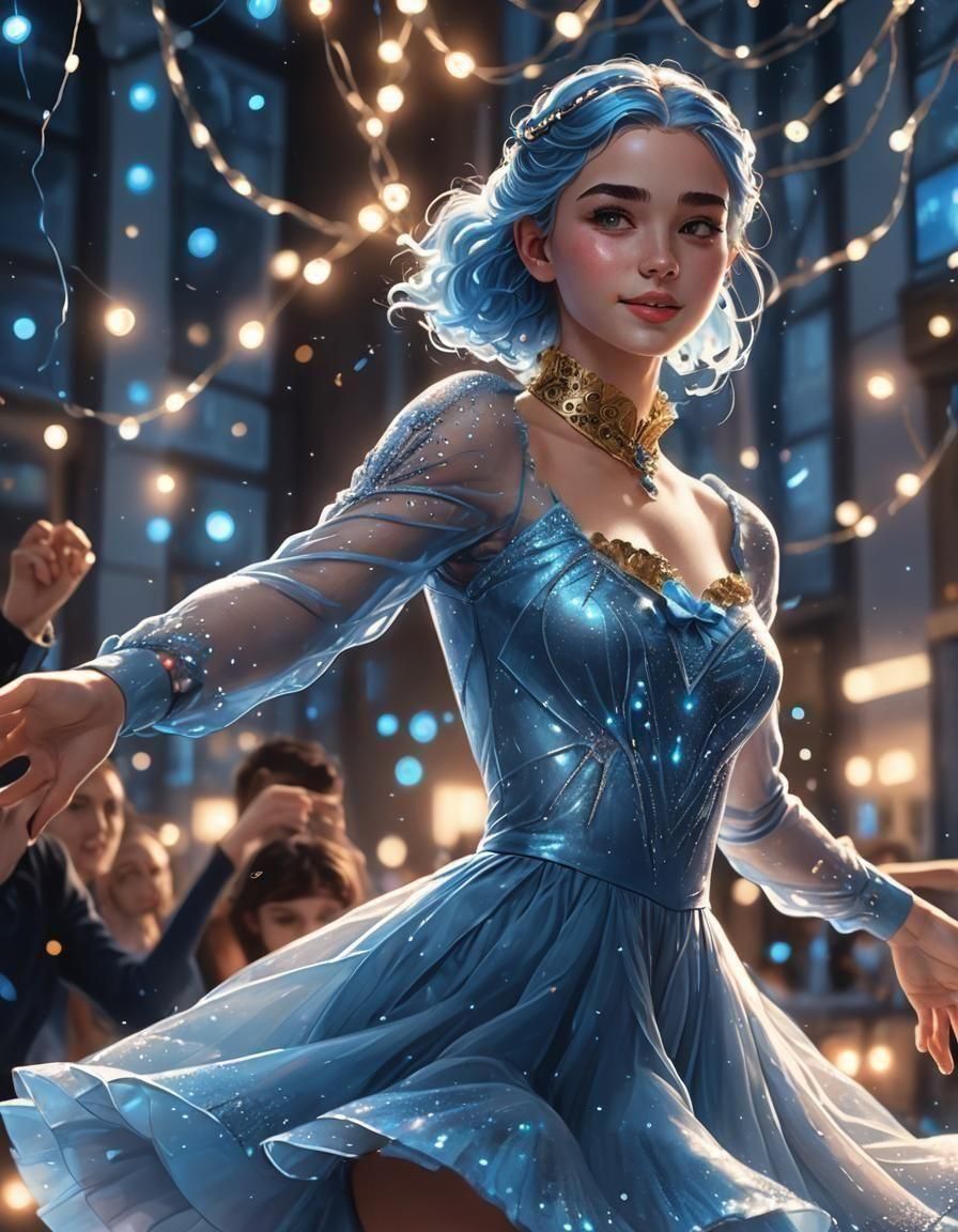 Dancing Teenage Girl in Neptune Blue Dress